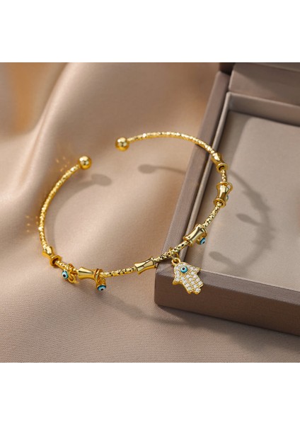 B1031G Hamsa El Nazar Bilezik Kadınlar Için Paslanmaz Çelik Zirkon Bilezik Bileklik Vintage Türk Şanslı Lüks Takı Hediye Pulseras (Yurt Dışından) modelleri