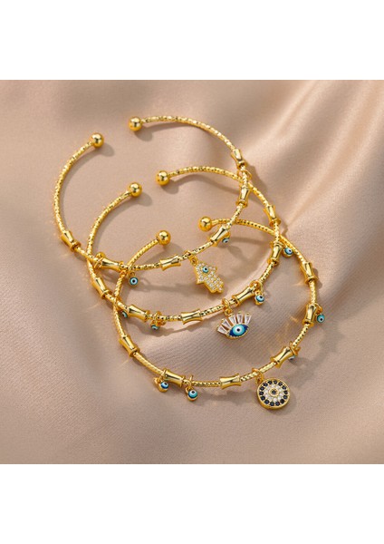 B1031G Hamsa El Nazar Bilezik Kadınlar Için Paslanmaz Çelik Zirkon Bilezik Bileklik Vintage Türk Şanslı Lüks Takı Hediye Pulseras (Yurt Dışından) fırsatları