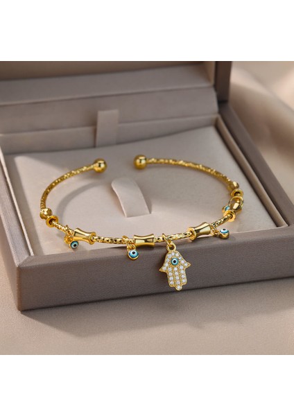 B1031G Hamsa El Nazar Bilezik Kadınlar Için Paslanmaz Çelik Zirkon Bilezik Bileklik Vintage Türk Şanslı Lüks Takı Hediye Pulseras (Yurt Dışından) indirimleri