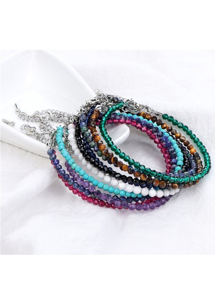 Ayarlanabilir Stil Yeşil 3 mm Boncuk Bilezik Kadın Erkek Yönlü Doğal Taş Örgülü Bilezik Simli Zincir Ametist Lapis Lazuli Minik Bileklikler (Yurt Dışından) modelleri