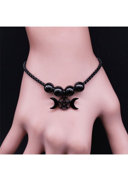 A Goth Wicca Üçlü Ay Hayalet Bc Bant Bilezik Çiçek Hekate Tekerlek Prens Şeytan Pentagram Paslanmaz Çelik Bilezikler Takı Hediye (Yurt Dışından)