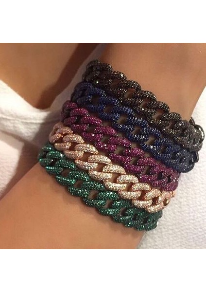 16,5 cm Tarzı Mavi Hip Hop Bling Bling Buzlu Out Miami Küba Zincir Bilezikler Mikro Açacağı Gökkuşağı Kırmızı Yeşil Mavi Cz Renkli Kadın Erkek Moda Takı (Yurt Dışından) fiyatları