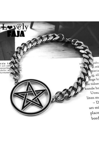 Sr Hip Hop Şeytan Ters Pentagram Kolye Bilezik Kadın Erkek Paslanmaz Çelik Wicca Pentagramı Koruyucu Bilezikler Şeytani Takı (Yurt Dışından) fiyatları