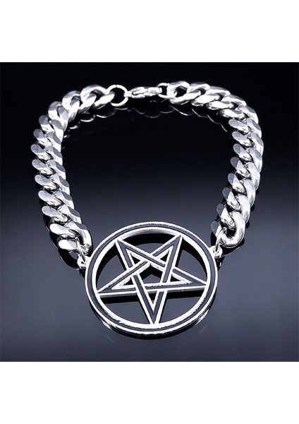 Sr Hip Hop Şeytan Ters Pentagram Kolye Bilezik Kadın Erkek Paslanmaz Çelik Wicca Pentagramı Koruyucu Bilezikler Şeytani Takı (Yurt Dışından) modelleri