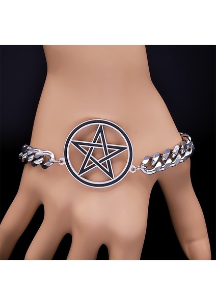 Sr Hip Hop Şeytan Ters Pentagram Kolye Bilezik Kadın Erkek Paslanmaz Çelik Wicca Pentagramı Koruyucu Bilezikler Şeytani Takı (Yurt Dışından) fırsatları