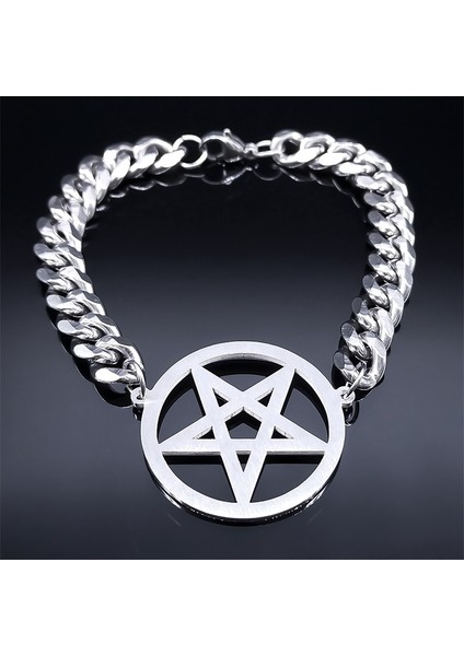 Sr Hip Hop Şeytan Ters Pentagram Kolye Bilezik Kadın Erkek Paslanmaz Çelik Wicca Pentagramı Koruyucu Bilezikler Şeytani Takı (Yurt Dışından) indirimleri