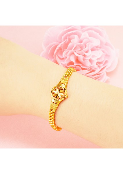 Kadınlar Için Saf Altın Rengi Bilezik ve Bileziklerkızlar, 24K Altın Kaplama Saat Şekli Charm Bilezikler Çiftler Takı Yılbaşı Hediyeleri (Yurt Dışından)