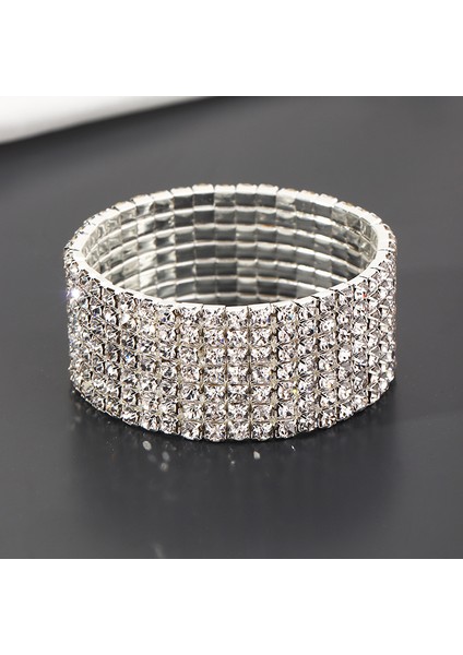 58-60MM Stili KK1340-7SATIRLAR Lüks Kristal Rhinestone Streç Bilezikler Kadınlar Için Inci Elastik Bileklik Kız Arkadaşı Bilezik Düğün Gelin Takı Hediyeler (Yurt Dışından)