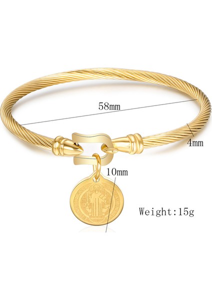NO.83044 Boyutu Aziz Benedict Madalya Manşet Charm Bilezik Bileklik Altın Gümüş Renk Paslanmaz Çelik Tel Pulseira Bileklik Takı Kadınlar Için (Yurt Dışından) modelleri