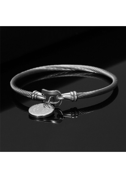 NO.83044 Boyutu Aziz Benedict Madalya Manşet Charm Bilezik Bileklik Altın Gümüş Renk Paslanmaz Çelik Tel Pulseira Bileklik Takı Kadınlar Için (Yurt Dışından) fırsatları