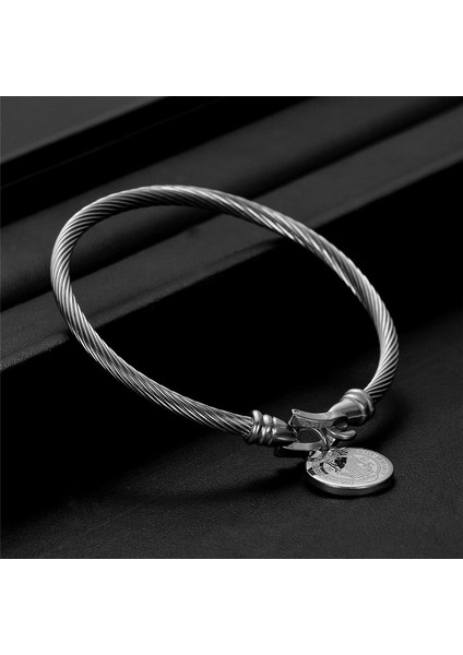 NO.83044 Boyutu Aziz Benedict Madalya Manşet Charm Bilezik Bileklik Altın Gümüş Renk Paslanmaz Çelik Tel Pulseira Bileklik Takı Kadınlar Için (Yurt Dışından) indirimleri