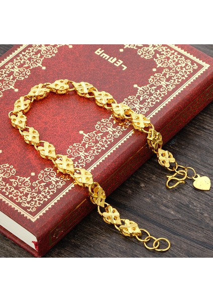 B005F Yeni Varış Saf Altın Rengi Kalp Bağlantı Bilezik Kadınlar Için Moda Takı 24K Sarı Altın Bilezik Kızlar Için 16 + 4cm (Yurt Dışından)