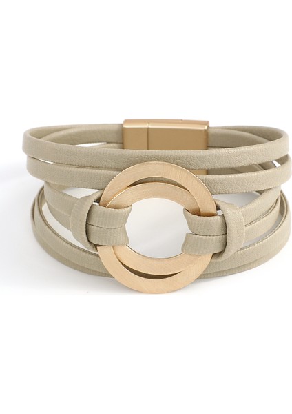 Gri Allyes Boho Hakiki Deri Bilezikler Kadınlar Için Moda Yuvarlak Içi Boş Daire Charm Wrap Bilezik Bileklik Kadın Mücevheratı Hediyeler (Yurt Dışından)