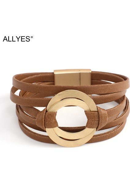 Gri Allyes Boho Hakiki Deri Bilezikler Kadınlar Için Moda Yuvarlak Içi Boş Daire Charm Wrap Bilezik Bileklik Kadın Mücevheratı Hediyeler (Yurt Dışından) fiyatları