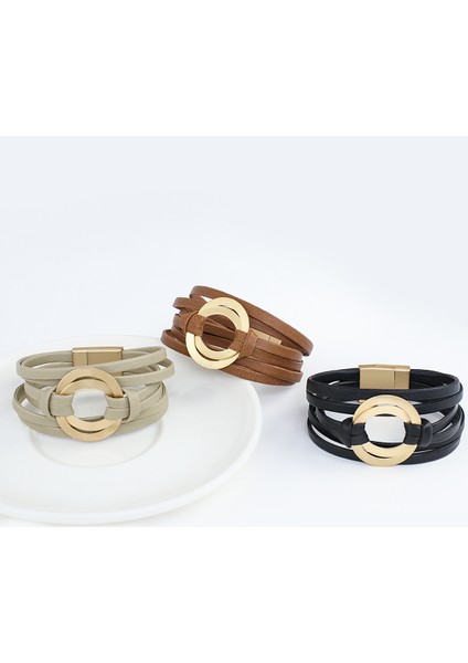 Gri Allyes Boho Hakiki Deri Bilezikler Kadınlar Için Moda Yuvarlak Içi Boş Daire Charm Wrap Bilezik Bileklik Kadın Mücevheratı Hediyeler (Yurt Dışından) indirimleri