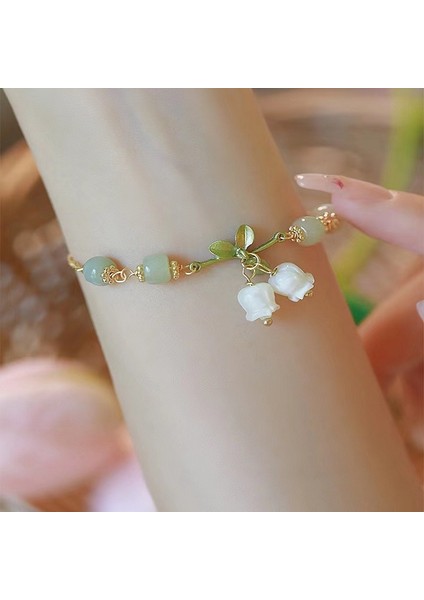 SL085 Moda Beyaz Çiçek Yaprak Bilezik Trendy Zambak Vadisi Charm Yeşil Doğa Taş Boncuklu Bilezik Kadınlar Için Kadın Düğün Takı (Yurt Dışından) modelleri