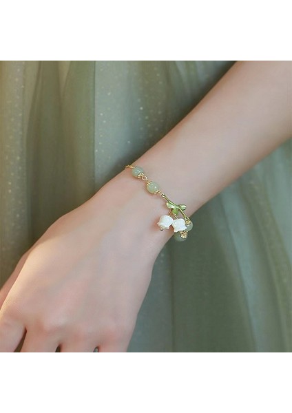 SL085 Moda Beyaz Çiçek Yaprak Bilezik Trendy Zambak Vadisi Charm Yeşil Doğa Taş Boncuklu Bilezik Kadınlar Için Kadın Düğün Takı (Yurt Dışından) fırsatları