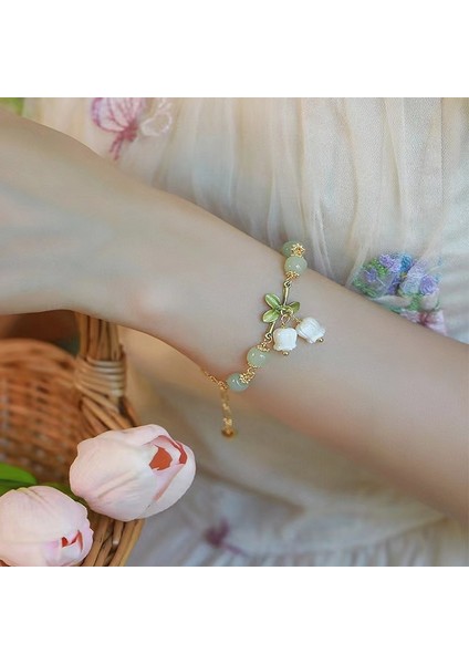 SL085 Moda Beyaz Çiçek Yaprak Bilezik Trendy Zambak Vadisi Charm Yeşil Doğa Taş Boncuklu Bilezik Kadınlar Için Kadın Düğün Takı (Yurt Dışından) indirimleri