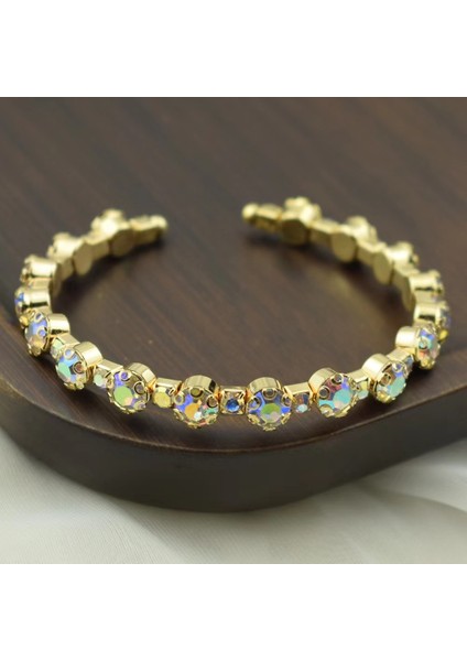 1 Sıra-Altın-Ab Moda Altın Kaplama Gümüş Kaplama Kristal Manşet Bilezik ve Bilezikler Kadınlar Kızlar Için Rhinestone Charm Bilezikler Gelin Takı (Yurt Dışından)