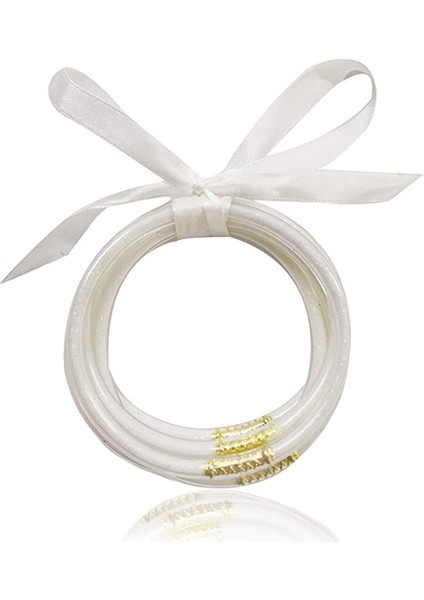 57MM Tarzı Beyaz 5pcslset Glitter Jöle Bilezik Bileklik Seti Kadınlar Için Glitter Dolgulu Jöle Silikon Bilezikler Kızlar Için (Yurt Dışından)