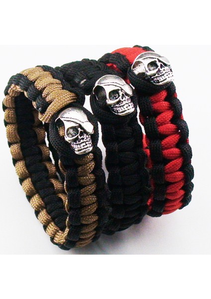 Renkli Açık Paracord Survival Bileklik Bileklik Erkekler Gümüş Ton Kafatası Halat Bileklik Kamp Yürüyüş Acil Toka Bilezik Jewery (Yurt Dışından) modelleri