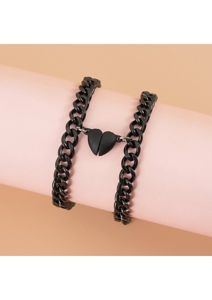 01-Siyah Jwer Paslanmaz Çelik Moda Romantik Kalp Atışı Manyetik Bilezik Çiftler Için Kişilik Manyetik Aşk Zincir Bilezik Takı (Yurt Dışından)