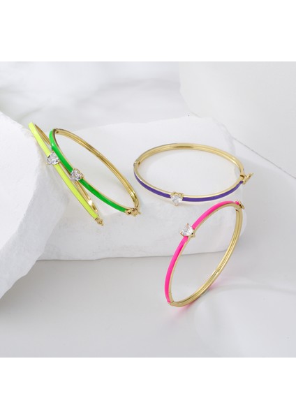 56-58MM Stili Yeşil Hecheng, Aşk Kalp Bileklik Şeker Bilezik Kadın Kızlar Için Gül Neon Yeşil Emaye Bilezik, Altın Renk Sonsuzluk Takı (Yurt Dışından)