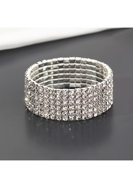 58-60MM Stili KK1340-6SATIRLAR Lüks Kristal Rhinestone Streç Bilezikler Kadınlar Için Inci Elastik Bileklik Kız Arkadaşı Bilezik Düğün Gelin Takı Hediyeler (Yurt Dışından)