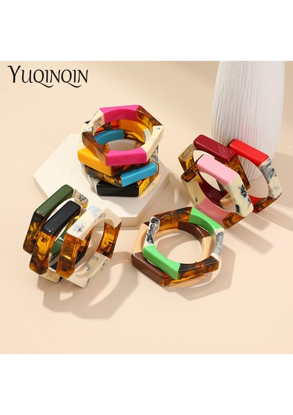 KB77-16 Trendy Akrilik Moda Manşet Bileklik Bilezik Kadınlar Için Mix Renkler Altıgen Geometrik Örnek Bilezik Charm Hediyeler Takı (Yurt Dışından)