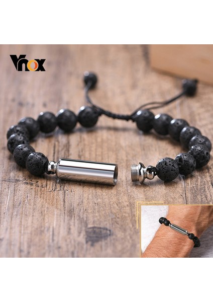 BR-994S-4 Vnox Erkek Rahat Lava Taş Boncuk Urn Bilezikler Küller Için, Içi Boş Tüp Kremasyon Hatıra Anıt Takı, Uzunluğu Ayarlanabilir (Yurt Dışından) fiyatları