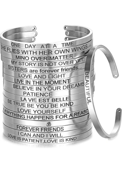 F Paslanmaz Çelik Bileklik Kazınmış Pozitif Ilham Alıntı Mantra Manşet Titanyum Çelik Bilezikler Kadın Erkek Için 4mm Takı Hediye (Yurt Dışından) fiyatları