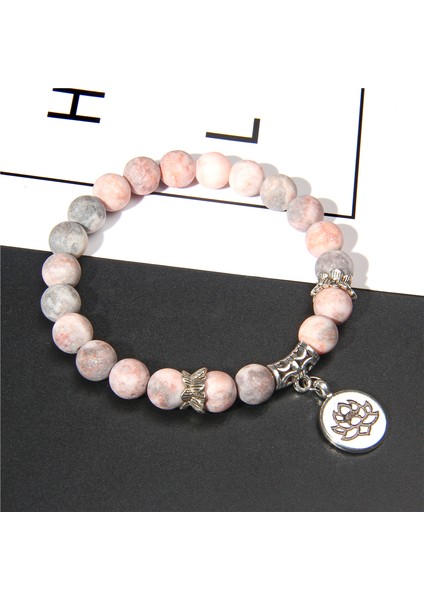 23CM Tarzı Florit El Yapımı Doğal Taş Lotus Ohm Buda Boncuk Bilezik Pembe Zebra Taş Lotus Charm Bilezik Kadın Erkek Yoga Takı Hediyeler Için (Yurt Dışından)