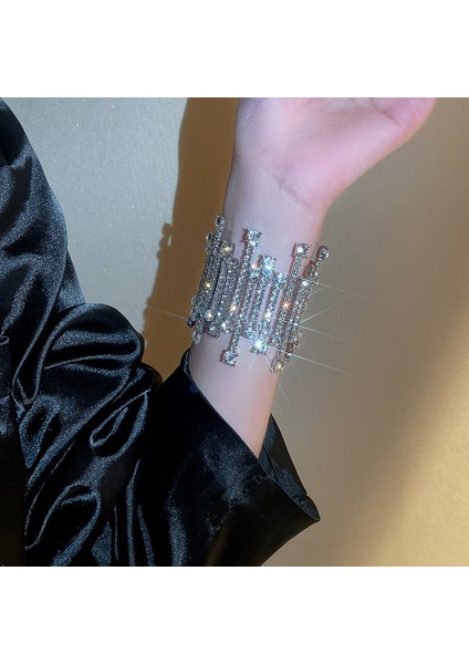 Gümüş Fyuan Moda Geometrik Zirkon Kristal Bilezik Kadınlar Için Ayarlanabilir Esneklik Bilezikler Parti Takı Hediyeler (Yurt Dışından) fırsatları