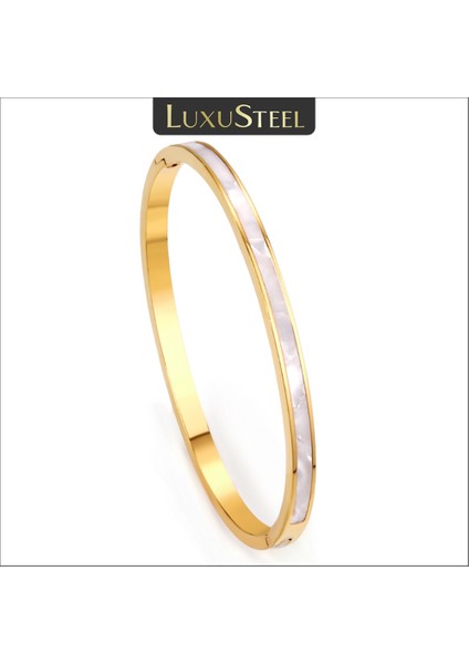 175S Luxusteel Paslanmaz Çelik Beyaz Kabuk Bilezik Kadın Kızlar Için Klasik Altın Renk Lüks Bilezik Düğün Kararmaz Ücretsiz Takı (Yurt Dışından) fiyatları