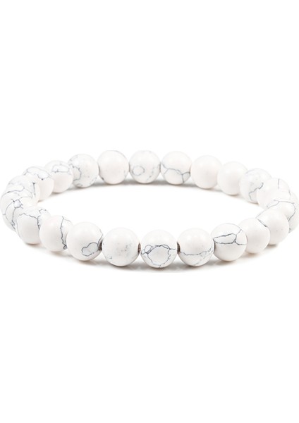 21CM Tarzı Beyaz Yüksek Li Doğal Taş Bilezik Çift Mesafe Boncuk Siyah Lava Kaya Taş Beyaz Streç Charm Strand Bilezik Erkekler Takı (Yurt Dışından)