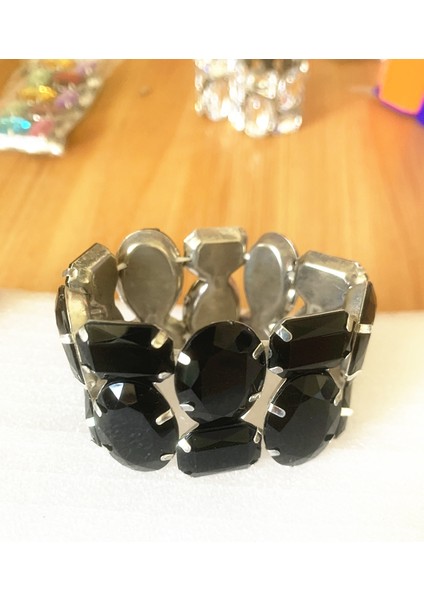 5siyah 2022 Zarif Geniş Elastik Moda Renk Rhinestone Gelin Bileklik (Yurt Dışından)