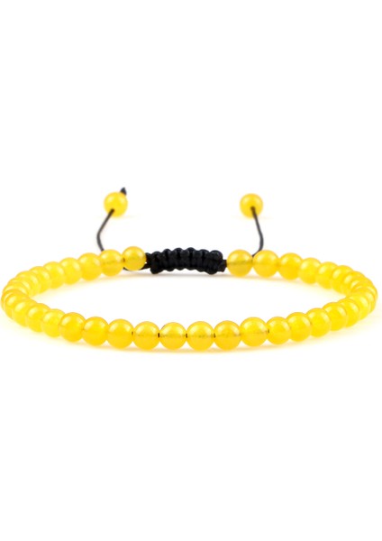 Sarı 4 mm Doğal Taş Yuvarlak Boncuk Bilezik Kadın Minimalizm Ayarlanabilir Deri Dize Bilezik Takı Erkekler Şifa Yoga Pulsera Hediye (Yurt Dışından)