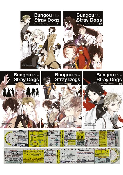 Bungou Stray Dogs 1. - 2. - 3. - 4. - 5. Ciltler Manga Seti - Kafka Asagiri + Matematik Öğreten Cetvel