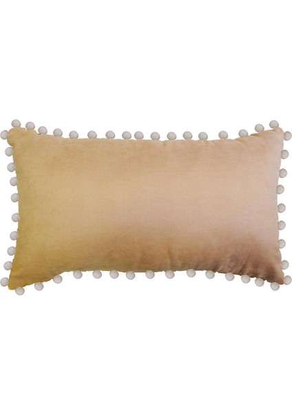 2'li Kadife Dokulu Ponponlu Kırlent Kılıfı Bej