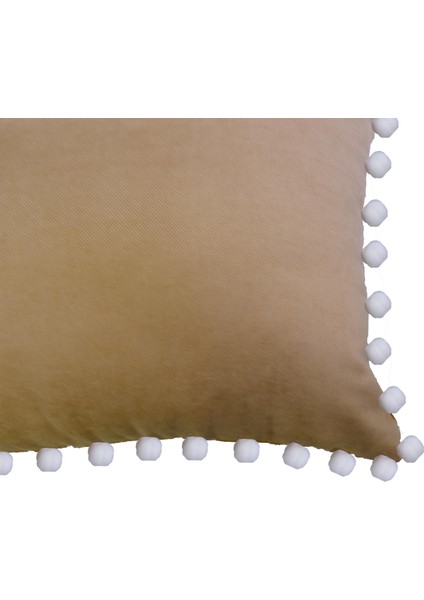 2'li Kadife Dokulu Ponponlu Kırlent Kılıfı Bej modelleri