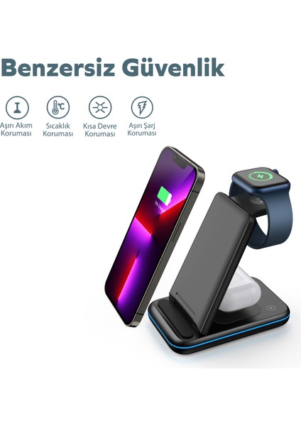 By Deji Iphone-Watch ve Magsafe Uyumlu Katlanabilir 15W Hızlı Wireless Kablosuz Şarj Standı