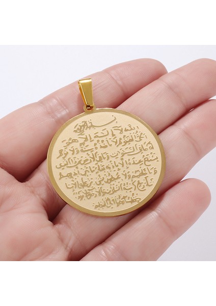 AL1362-ALTIN Islam Müslüman Allah Ayatul Kursi Paslanmaz Çelik Kolye Kolye Klasik Dini Tarzı Muska Takı (Yurt Dışından)