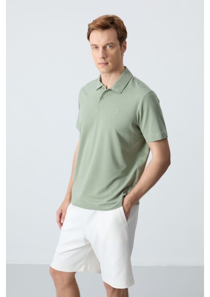 Açık Yeşil Basic Göğüs Logolu Standart Kalıp Triko Polo Yaka Erkek T-Shirt - 87768