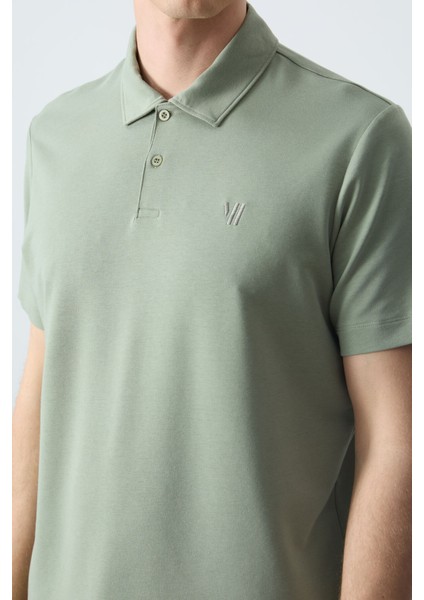Açık Yeşil Basic Göğüs Logolu Standart Kalıp Triko Polo Yaka Erkek T-Shirt - 87768