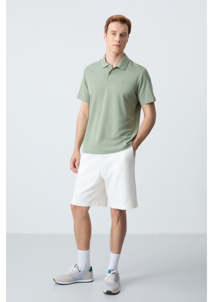 Açık Yeşil Basic Göğüs Logolu Standart Kalıp Triko Polo Yaka Erkek T-Shirt - 87768
