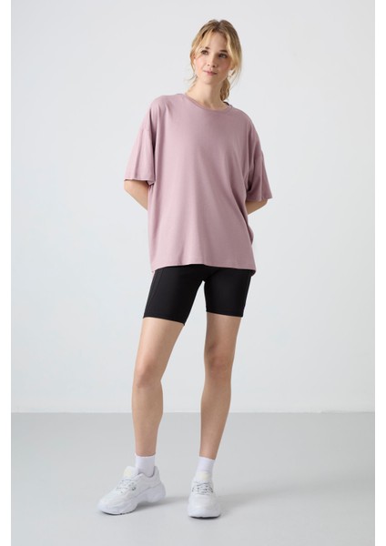 Gül Kurusu Penye Modal Yumuşak Tuşeli Oversize Fit Basic Kadın T-Shirt- 97285