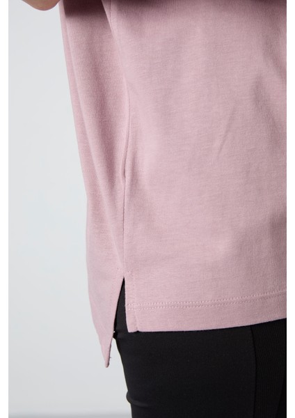 Gül Kurusu Penye Modal Yumuşak Tuşeli Oversize Fit Basic Kadın T-Shirt- 97285