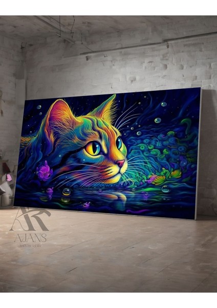 Renkli Tasarım Kedi Kanvas Tablo