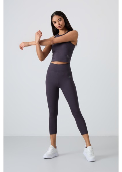 Antrasit Yüksek Bel Kapri-Crop Atlet Slim Fit Kadın Tayt Takım - 95284