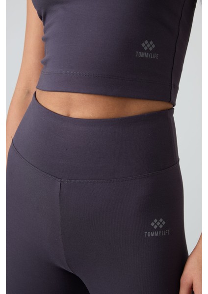 Antrasit Yüksek Bel Kapri-Crop Atlet Slim Fit Kadın Tayt Takım - 95284